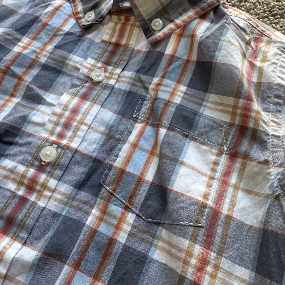NWT Janie and Jack Toddler Boy SS Poplin Plaid Blue Top Sz 5